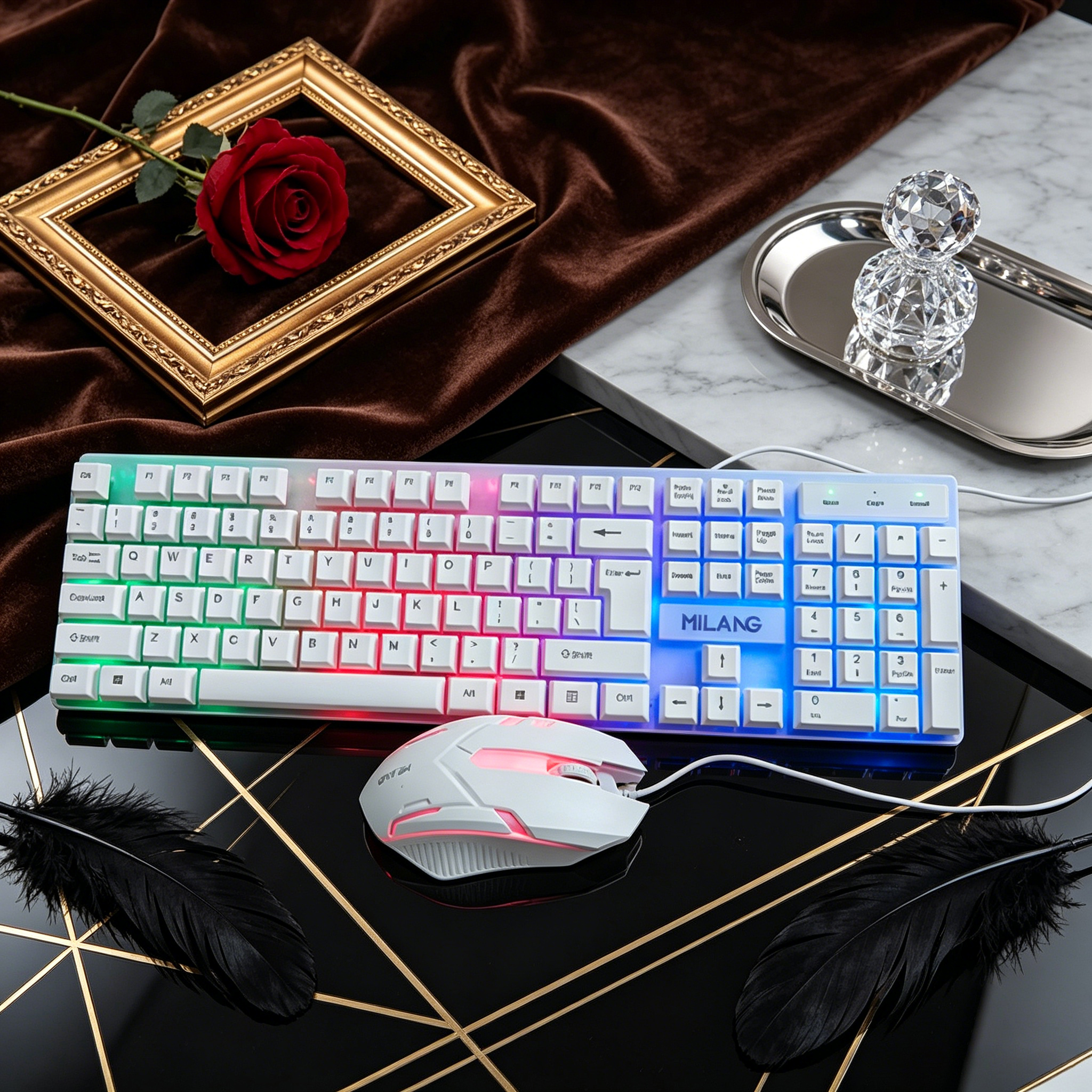 Desk Setup No Computer - Przewodowy zestaw klawiatury i myszy z