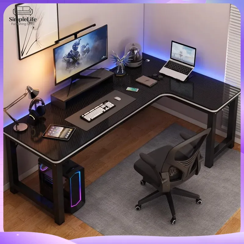 Desk Setup With Laptop And Monitor - Narożne biurko gamingowe, biurko komputerowe do