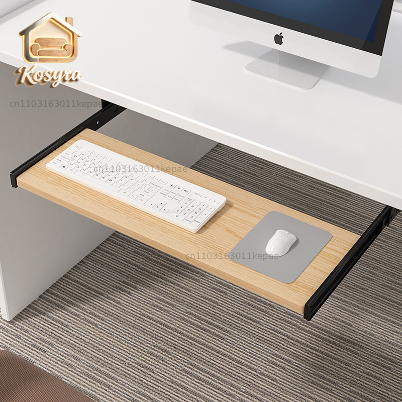 Desk Setup With Keyboard Tray - Drewniana półka na klawiaturę pod biurko