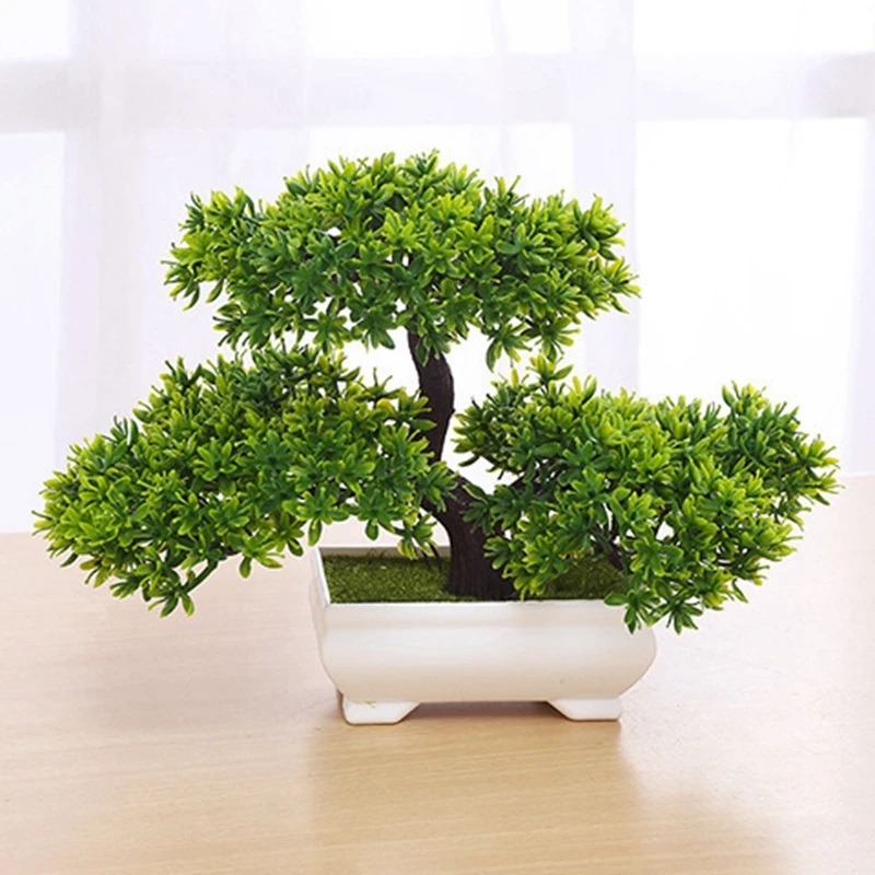 Desk Setup At Home - 1 szt. Zielone sztuczne rośliny Bonsai