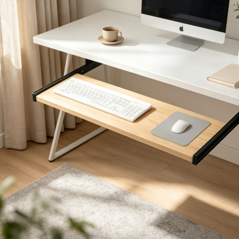 Desk Setup With Keyboard Tray - Drewniana półka na klawiaturę pod biurko