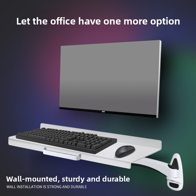 Desk Setup With Keyboard Tray - Przemysłowa, montowana na ścianie półka na