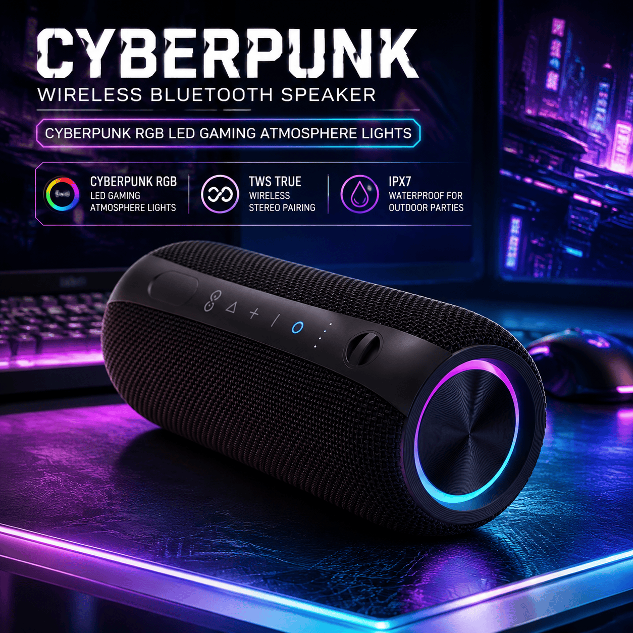 Speaker Desk Setup - Cyberpunkowy Głośnik Bluetooth RGB TWS Stereo