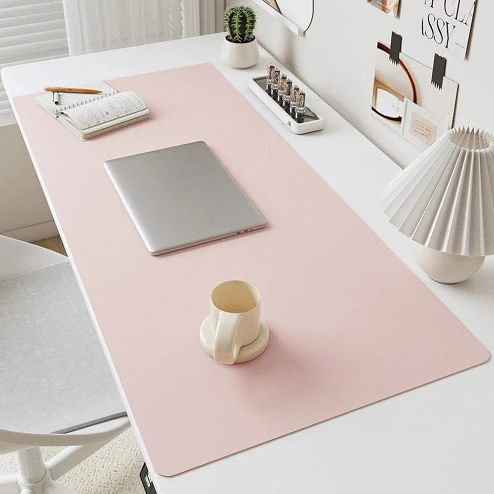Desk Pad Leather Large - Różowa, jednolita, skórzana podkładka na biurko,