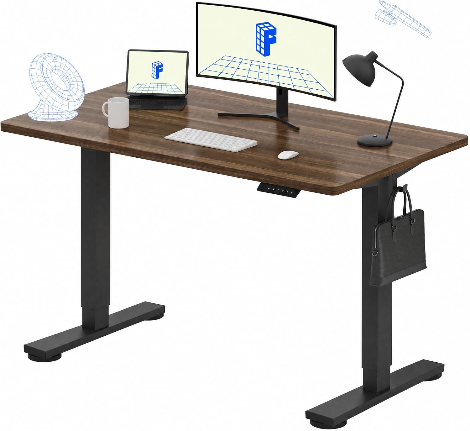 Setup Desk Monitor - Elektryczne biurko stojące 122x61 cm, jednoczęściowa,